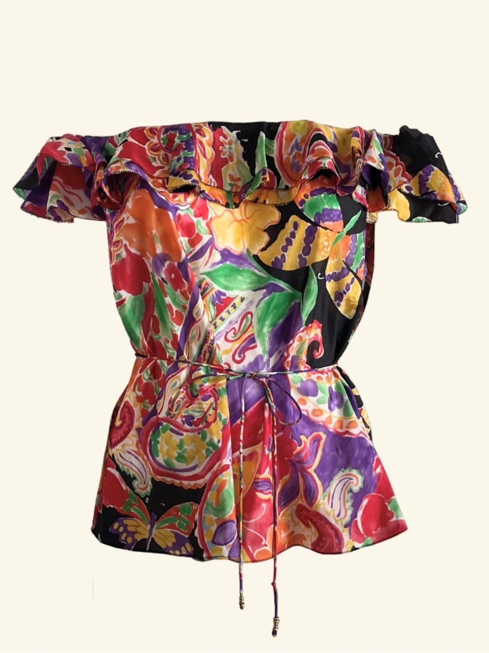 Lauren Ralph Lauren Off-Shoulder Multicolor 100% Silk Top